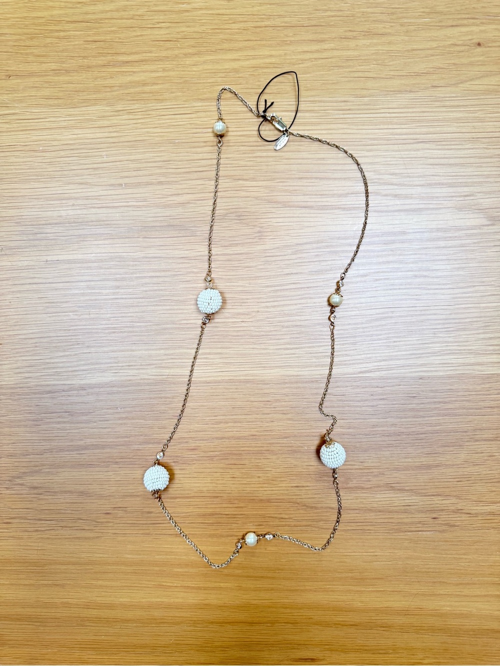 Miriam Haskell Gold-Tone Necklace with Ivory Beaded Orb Pendant Brand New - Picture 6 of 12